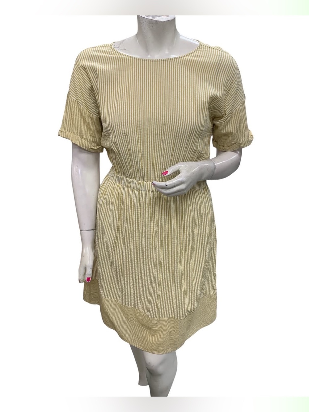 Doe & Rae Pale Yellow Striped Mini Dress Size L